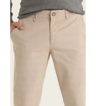 Bendorff Pantalon chino slim - Taille moyenne avec motif  carreaux beige