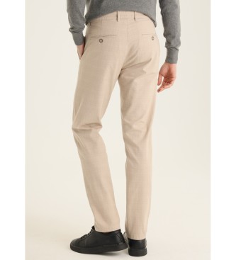 Bendorff Slim Fit Chino Pants - Medium Waist with beige check pattern