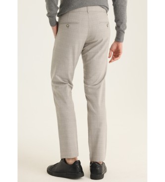Bendorff Pantalones Chino Slim - Tiro Medio con estampado de cuadros beige