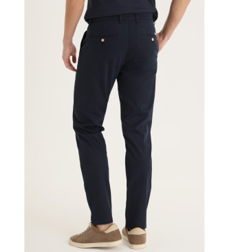 Bendorff Pantaloni chino slim - Tessuto con perline blu scuro a vita media