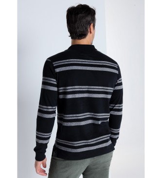 Bendorff BENDORFF - Long-sleeved striped polo shirt with black jacquard collar