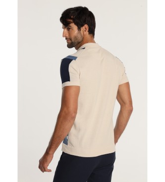Bendorff BENDORFF - Tri-colour striped short-sleeved polo shirt with beige zip fastening