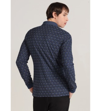 Bendorff Langrmeliges Poloshirt mit marineblauem Minidruck