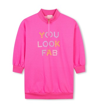 Billieblush Kjole i sweatshirt-stil med lynls i halsudskringen, pink    