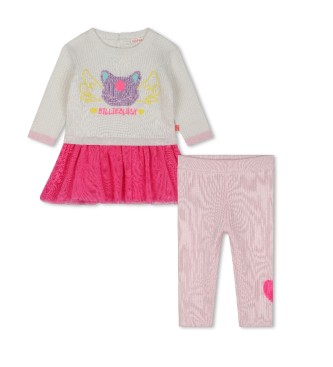 Billieblush Set med stickad klnning och tyllleggings beige, rosa