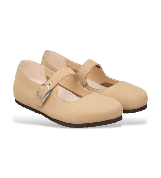 Birkenstock Santa Clarita ballerinaskor i beige l�der
