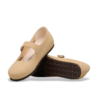Birkenstock Santa Clarita ballerinaskor i beige l�der