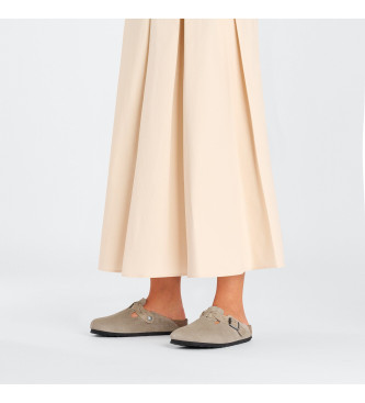 Birkenstock Boston tr�skor i fl�tat l�der taupe