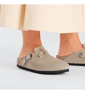 Birkenstock Boston tr�skor i fl�tat l�der taupe