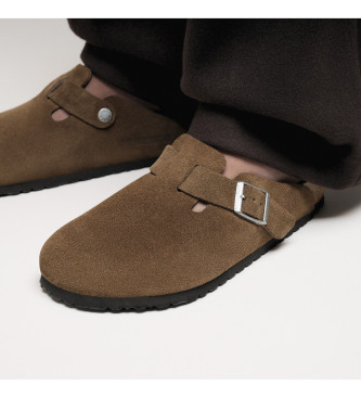 Birkenstock L�der Clogs Boston Mjuk fotb�dd brun