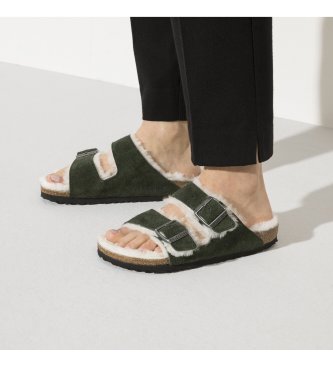 Birkenstock Sandali Arizona Lana di pecora Camoscio (Vestibilità Stretta) verde