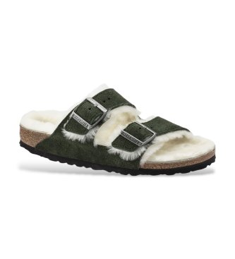 Birkenstock Sandali Arizona Lana di pecora Camoscio (Vestibilità Stretta) verde