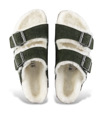 Birkenstock Sandali Arizona Lana di pecora Camoscio (Vestibilità Stretta) verde