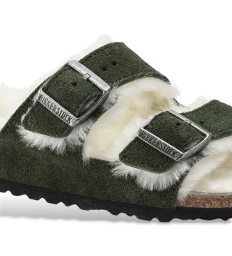 Birkenstock Sandali Arizona Lana di pecora Camoscio (Vestibilità Stretta) verde