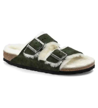 Birkenstock Sandals Arizona Wool sheepskin suede green