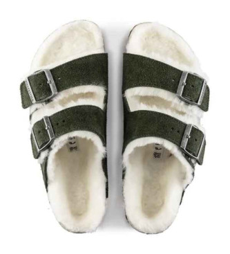 Birkenstock Sandals Arizona Wool sheepskin suede green
