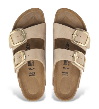 Birkenstock Sandálias de Couro Arizona Big Buckle Lenb (Ajuste Estreito) bege