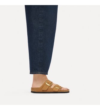 Birkenstock Sandálias de Couro Arizona Big Buckle Nubuck (Ajuste Estreito) castanho