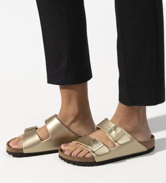 Birkenstock Arizona Birko Flor gold leather sandals