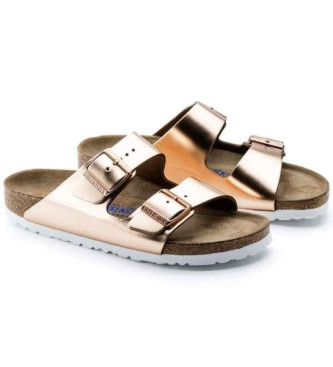 Birkenstock Arizona Mehki usnjeni sandali v bronasti barvi