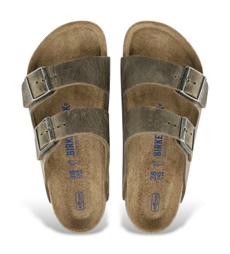 Birkenstock Oiled Leather Arizona Soft Footbed Sandals (Regular Fit) greenish brown