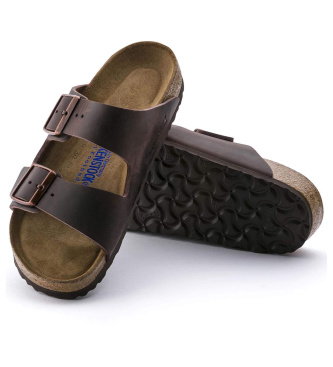 Birkenstock Sandálias de couro Arizona Soft Footbed Oiled castanho