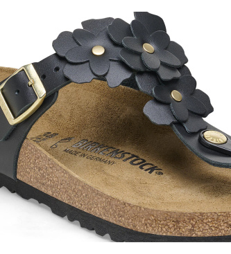Birkenstock Gizeh Flowers leren sandalen (smalle pasvorm) zwart