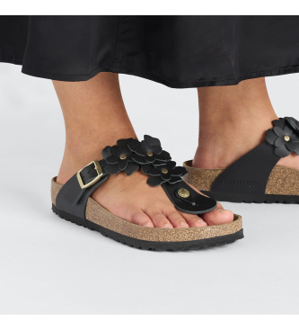 Birkenstock Gizeh Flowers leren sandalen (smalle pasvorm) zwart