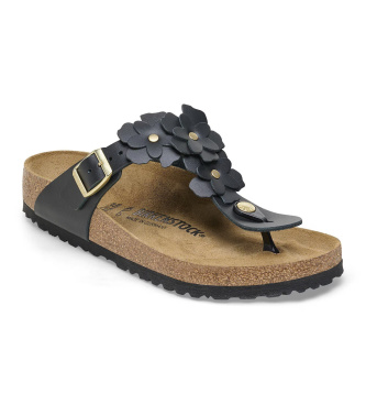 Birkenstock Gizeh Flowers leren sandalen (smalle pasvorm) zwart