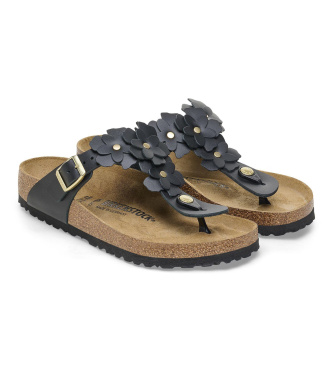 Birkenstock Gizeh Flowers leren sandalen (smalle pasvorm) zwart