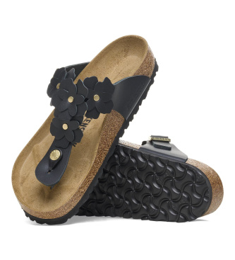 Birkenstock Gizeh Flowers leren sandalen (smalle pasvorm) zwart
