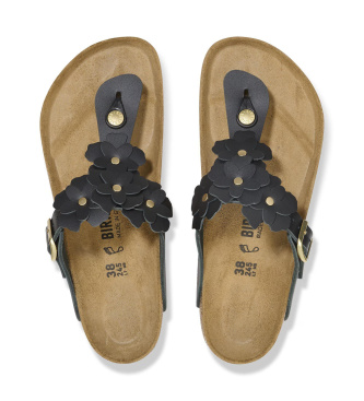 Birkenstock Gizeh Flowers leren sandalen (smalle pasvorm) zwart