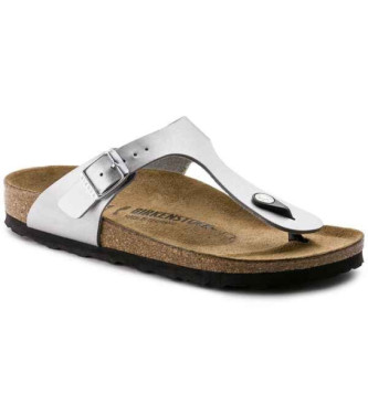 Birkenstock Srebrne skórzane sandały Gizeh