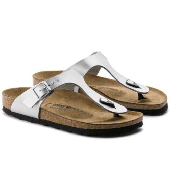 Birkenstock Sandlias Gizeh em pele prateada