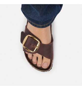 Birkenstock Sandálias de Couro Madrid Big Buckle (Ajuste Estreito) castanho