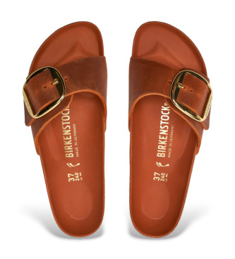 Birkenstock Sandalen aus Leder Madrid Big Buckle Oiled (Schmale Passform) braun orange