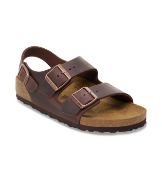 Birkenstock Sandales en cuir marron huilé Milano