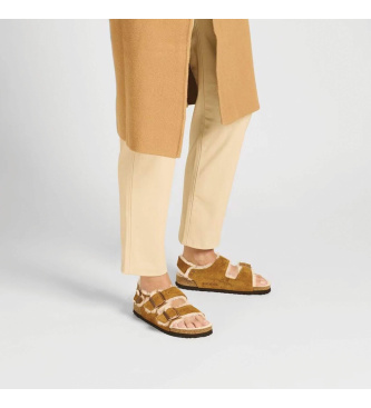 Birkenstock Sandales Milano Shearling Daim (Coupe Étroite) marron