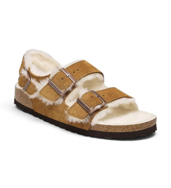 Birkenstock Sandales Milano Shearling Daim (Coupe Étroite) marron