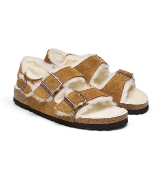 Birkenstock Sandales Milano Shearling Daim (Coupe Étroite) marron