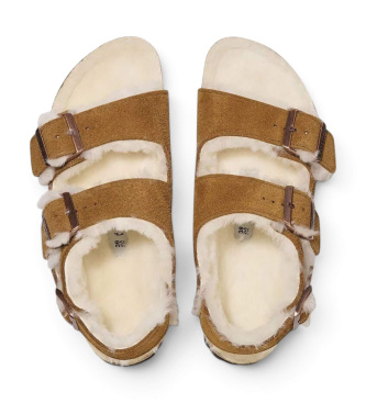 Birkenstock Sandales Milano Shearling Daim (Coupe Étroite) marron