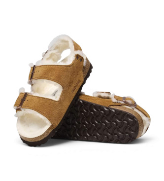 Birkenstock Sandales Milano Shearling Daim (Coupe Étroite) marron