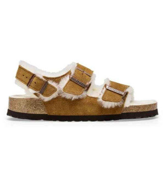 Birkenstock Milano Shearling Brown Suede Sandals