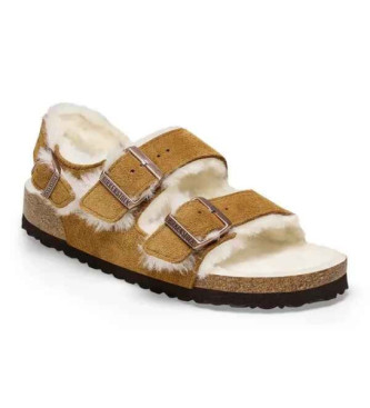 Birkenstock Milano Shearling Brown Suede Sandals