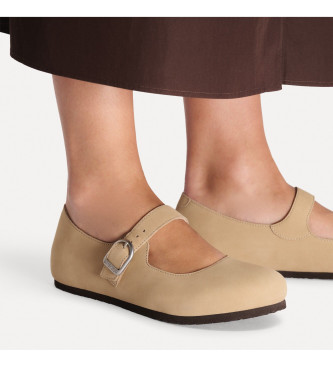 Birkenstock Santa Clarita ballerinaskor i beige l�der
