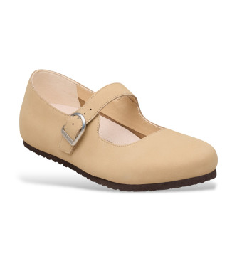 Birkenstock Santa Clarita ballerinaskor i beige l�der