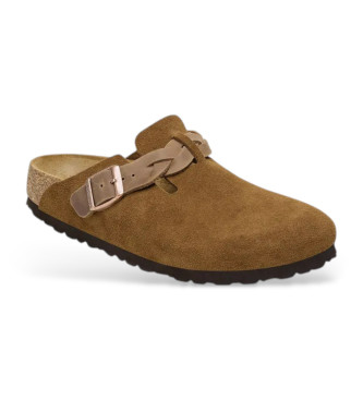 Birkenstock Zoccoli intrecciati Boston in pelle scamosciata marrone