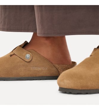 Birkenstock Sabots en Cuir Boston (Coupe Étroite) marron