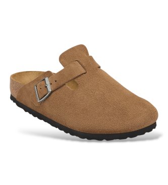 Birkenstock Sabots en Cuir Boston (Coupe Étroite) marron