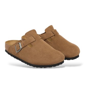 Birkenstock Sabots en Cuir Boston (Coupe Étroite) marron